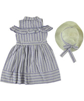 Rochita casual vara cu palariuta, Retro, bumbac, fete, lila cu gri